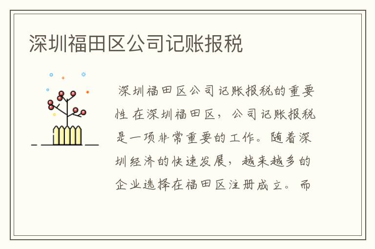 深圳福田区公司记账报税