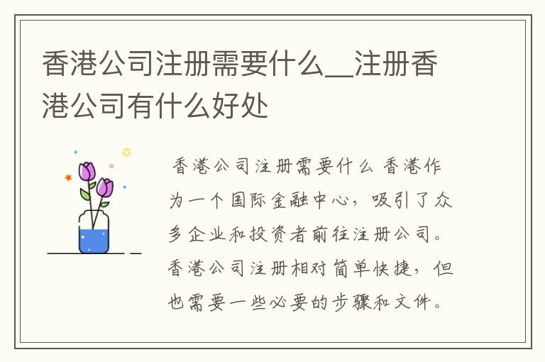 香港公司注册需要什么__注册香港公司有什么好处