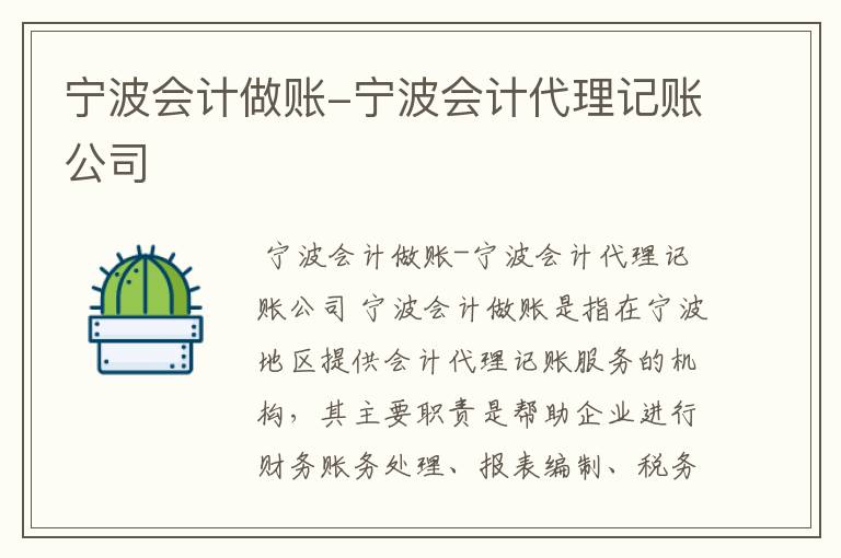 宁波会计做账-宁波会计代理记账公司