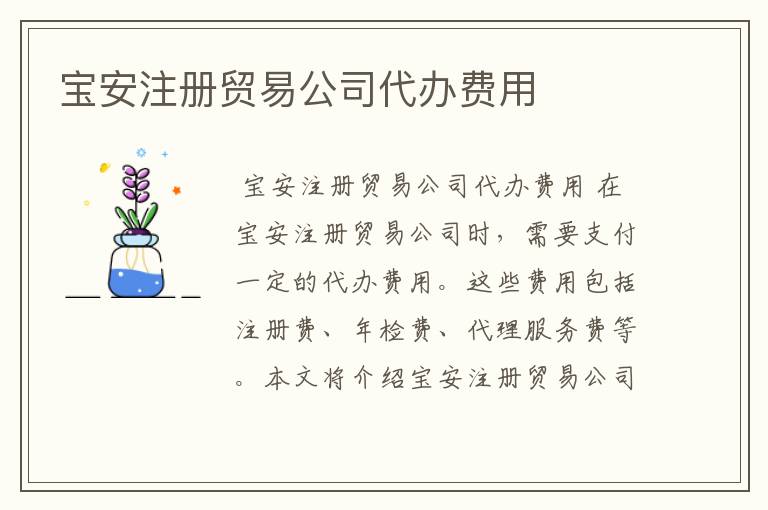 宝安注册贸易公司代办费用