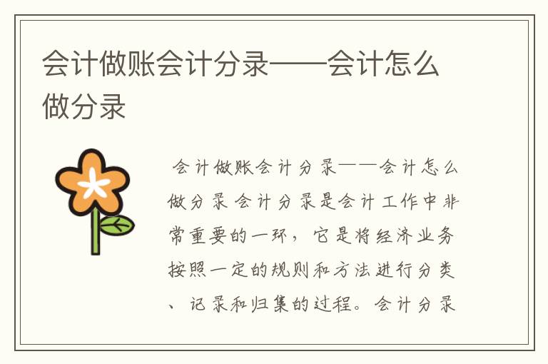 会计做账会计分录——会计怎么做分录