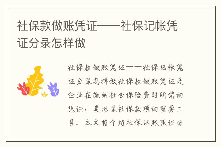 社保款做账凭证——社保记帐凭证分录怎样做