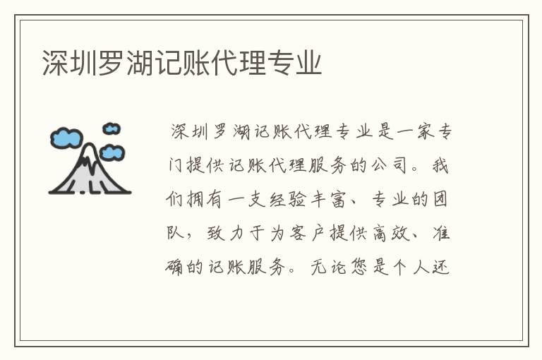 深圳罗湖记账代理专业