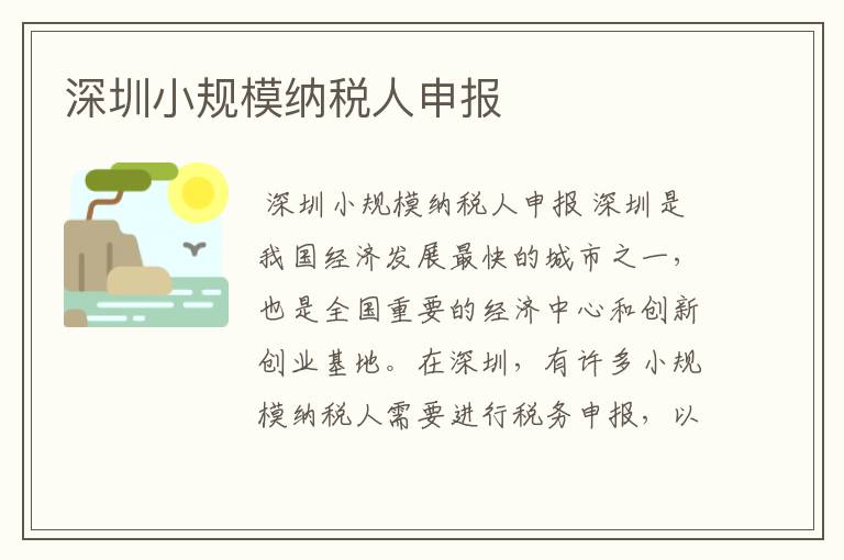 深圳小规模纳税人申报