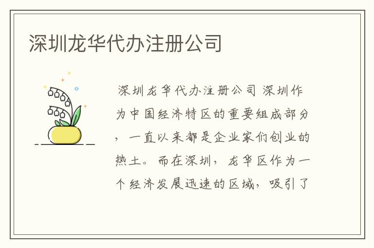 深圳龙华代办注册公司