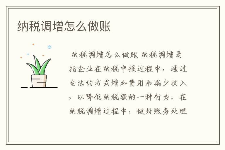 纳税调增怎么做账