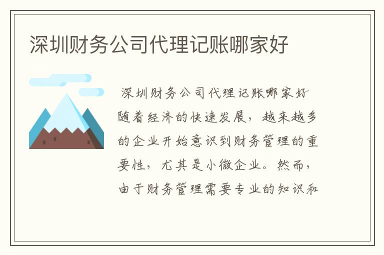 深圳财务公司代理记账哪家好