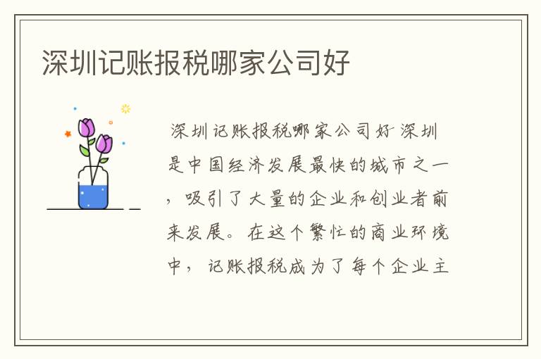 深圳记账报税哪家公司好