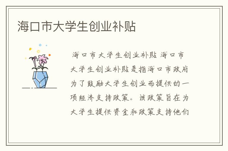 海口市大学生创业补贴