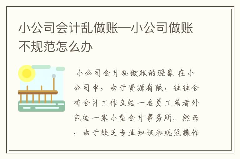 小公司会计乱做账—小公司做账不规范怎么办