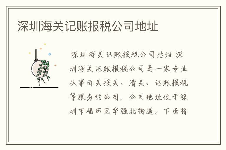 深圳海关记账报税公司地址