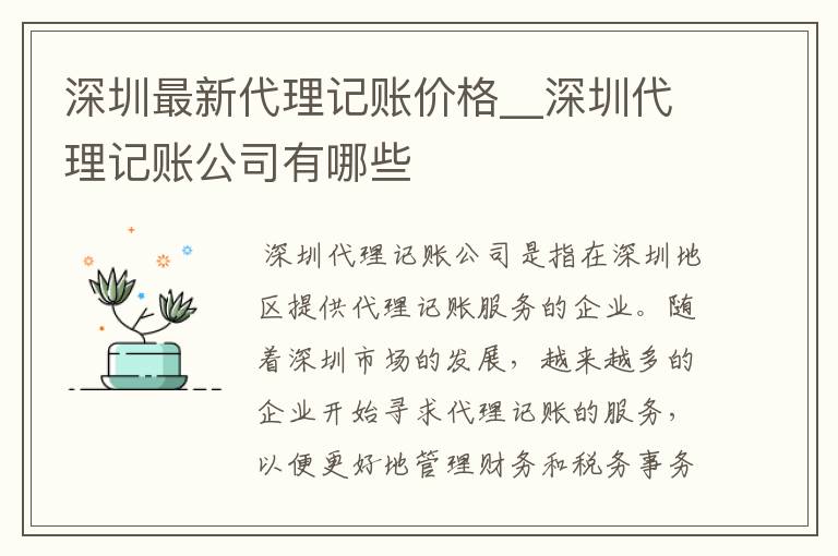 深圳最新代理记账价格__深圳代理记账公司有哪些