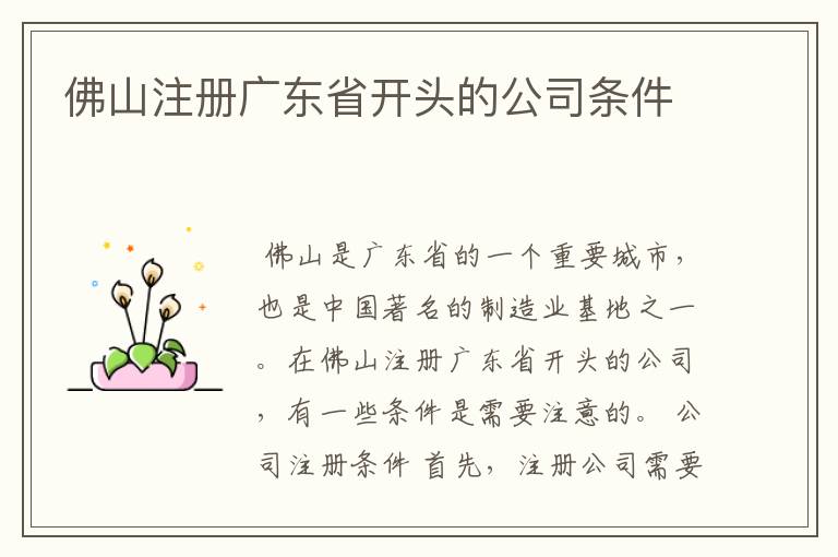 佛山注册广东省开头的公司条件