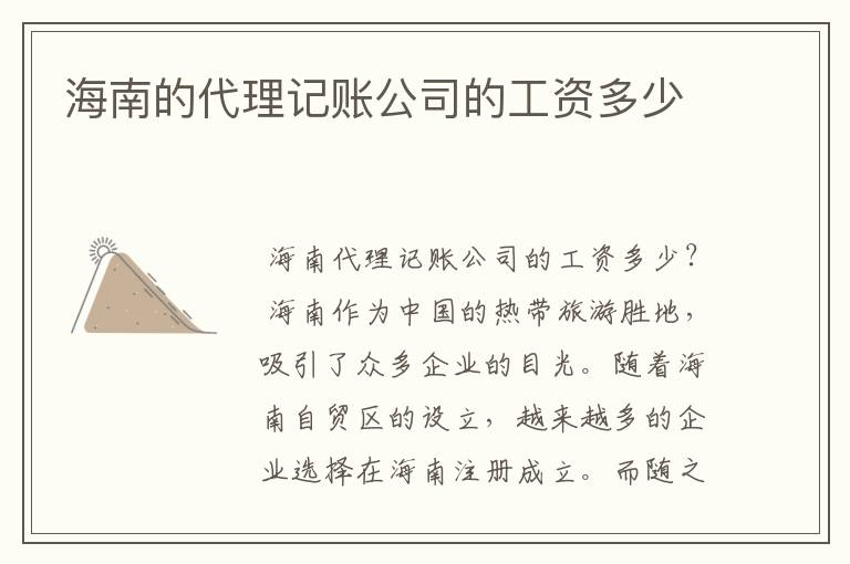 海南的代理记账公司的工资多少