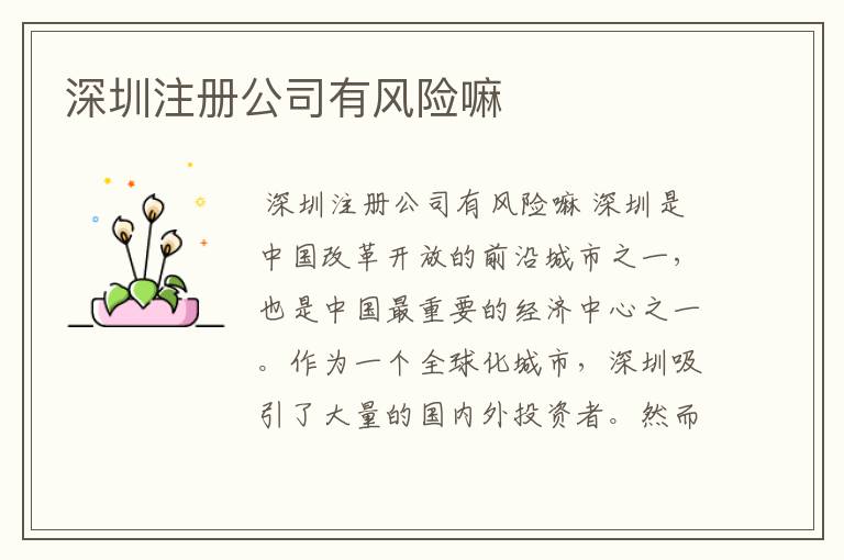 深圳注册公司有风险嘛