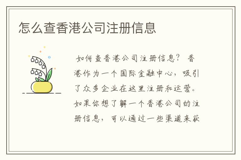 怎么查香港公司注册信息