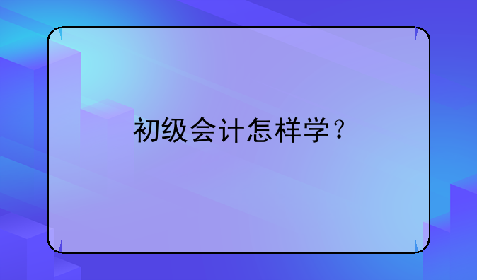 初级会计怎样学?