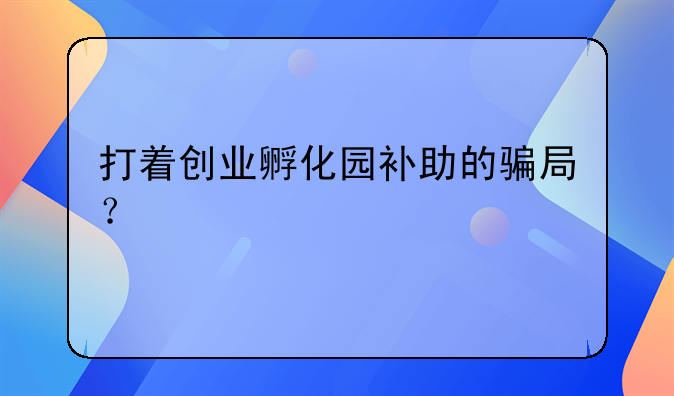 打着创业孵化园补助的骗局？
