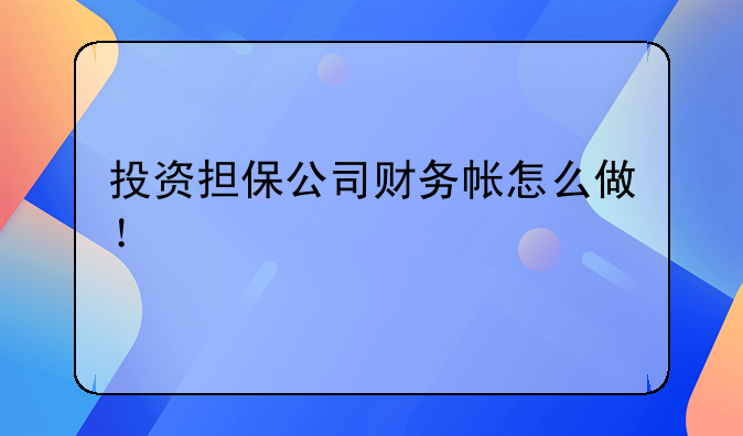 投资担保公司财务帐怎么做！