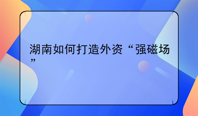 湖南如何打造外资“强磁场”