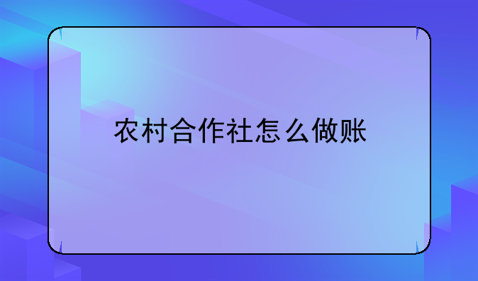 农村合作社怎么做账