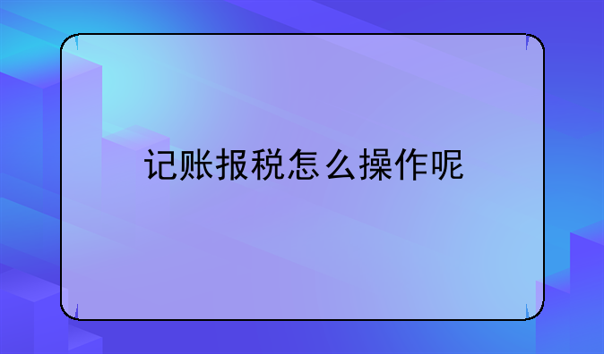 记账报税怎么操作呢