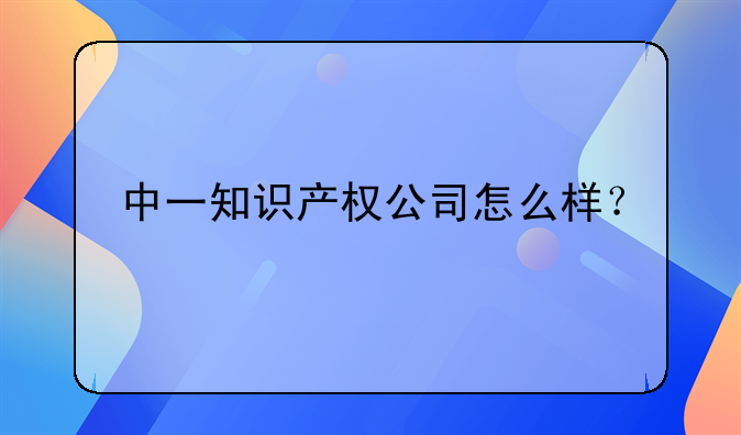 中一知识产权公司怎么样？