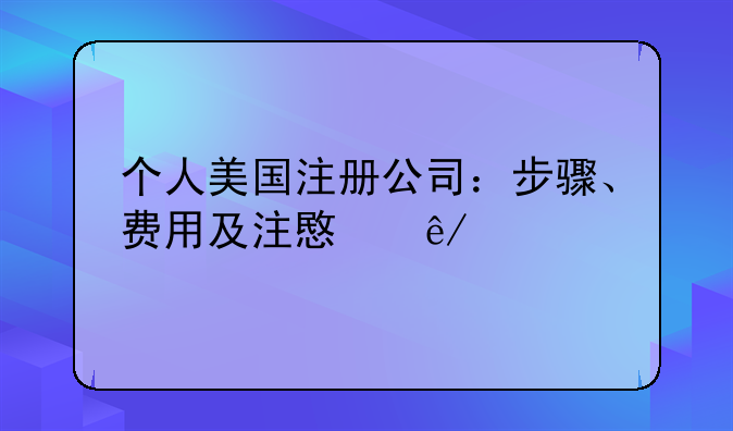 个人美国注册公司：步骤、费用及注意事项
