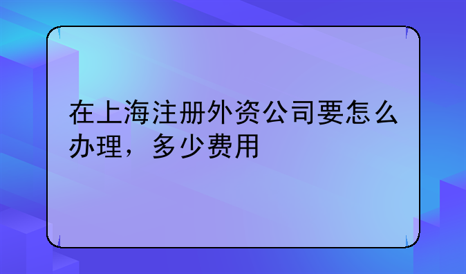 在上海注册外资公司要怎么办理，多少费用