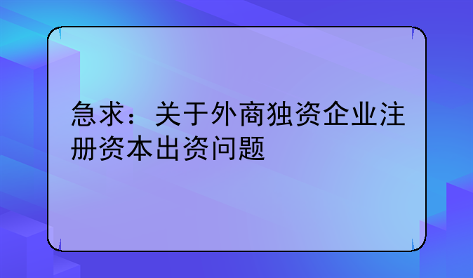急求：关于外商独资企业注册资本出资问题