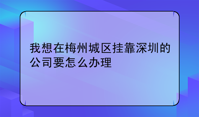 梅州办理深圳公司注册.我想在梅州城区挂靠深圳的公司要怎么办理
