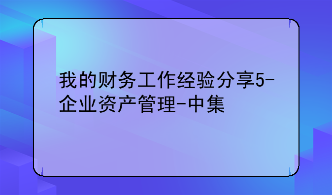 我的财务工作经验分享5-企业资产管理-中集