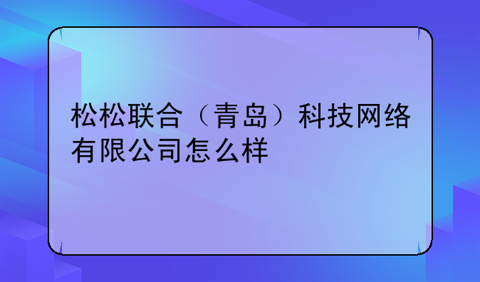 松松联合(青岛)科技网络有限公司怎么样