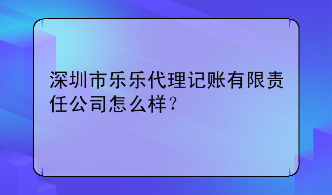 深圳市乐乐代理记账有限责任公司怎么样？