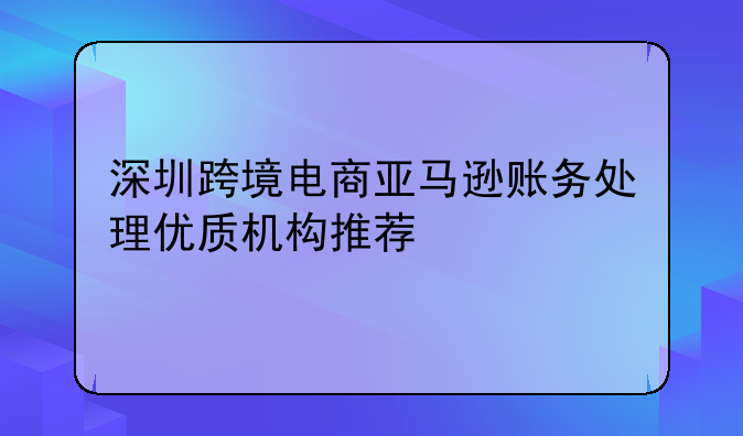 深圳跨境电商亚马逊账务处理优质机构推荐