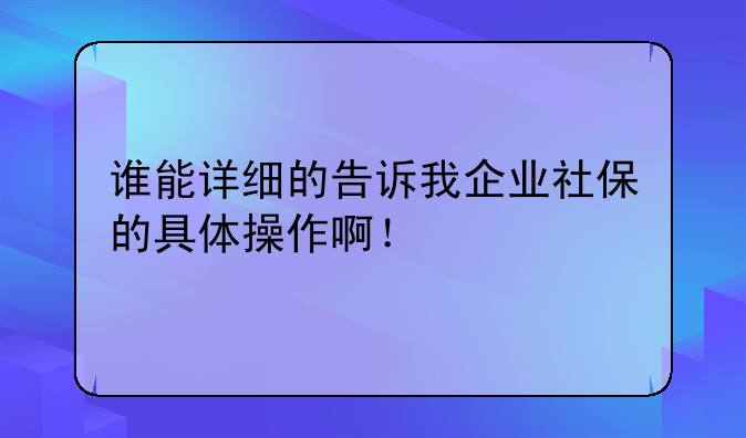 谁能详细的告诉我企业社保的具体操作啊！