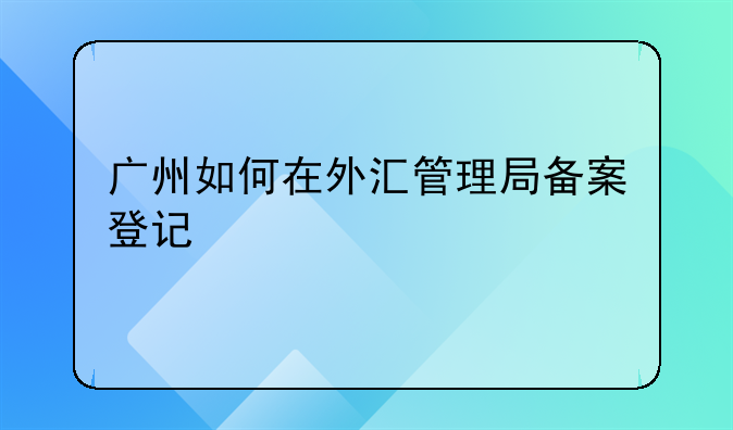 广州如何在外汇管理局备案登记