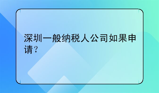 深圳一般纳税人公司如果申请?