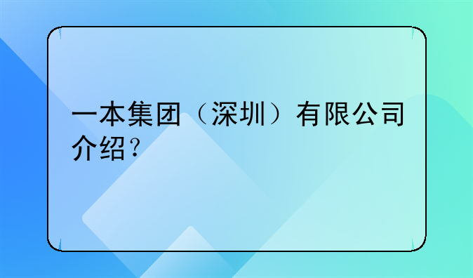 一本集团（深圳）有限公司介绍？