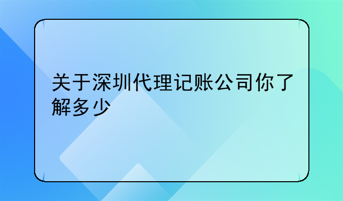 关于深圳代理记账公司你了解多少