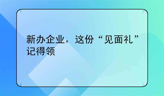 新办企业，这份“见面礼”记得领