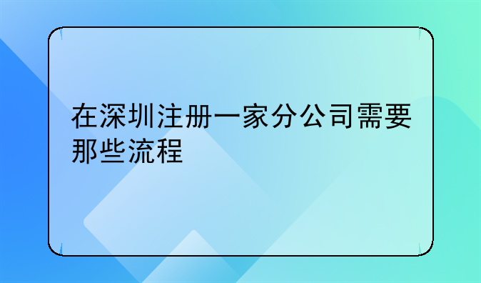 在深圳注册一家分公司需要那些流程