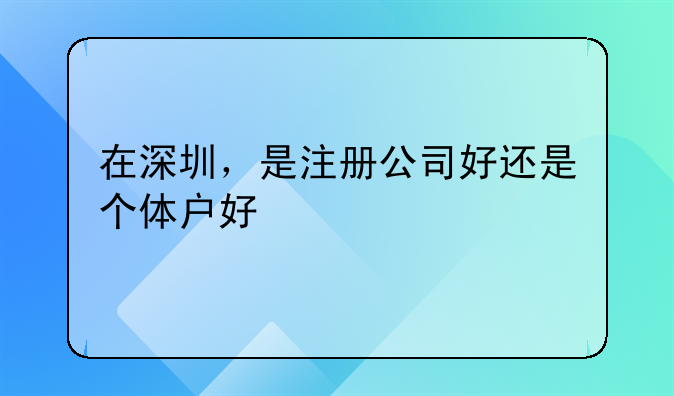 在深圳,是注册公司好还是个体户好