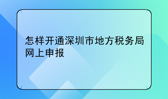 怎样开通深圳市地方税务局网上申报