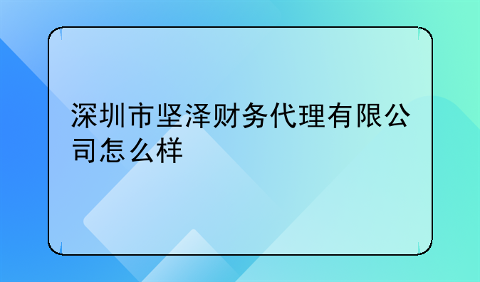 深圳市坚泽财务代理有限公司怎么样