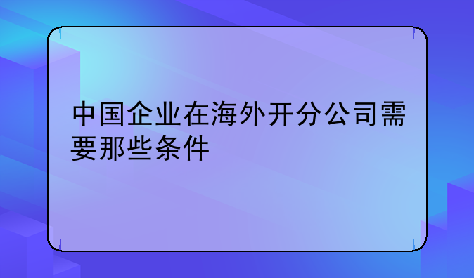 中国企业在海外开分公司需要那些条件