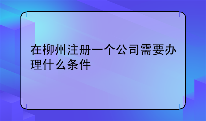 在柳州注册一个公司需要办理什么条件