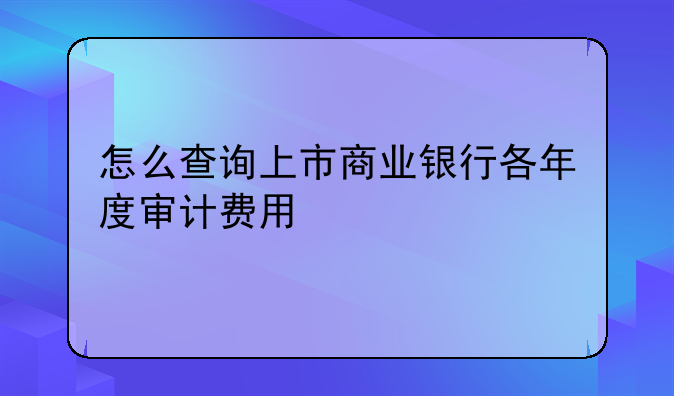 怎么查询上市商业银行各年度审计费用