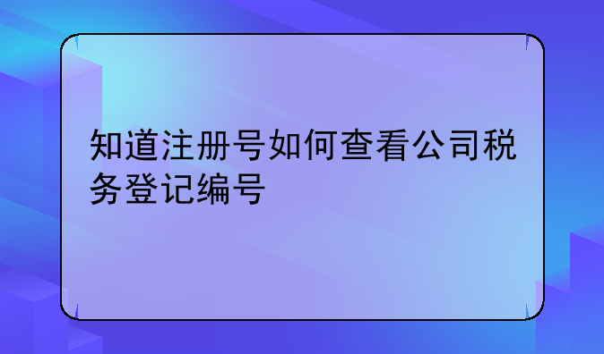 知道注册号如何查看公司税务登记编号