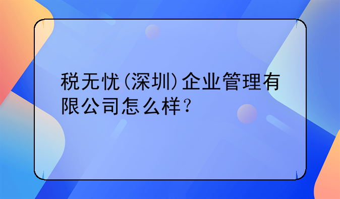 税无忧(深圳)企业管理有限公司怎么样？
